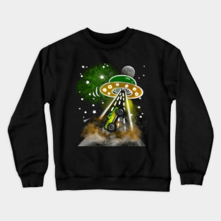 Monster Truck Alien Abduction Funny Cartoon Illustration Crewneck Sweatshirt